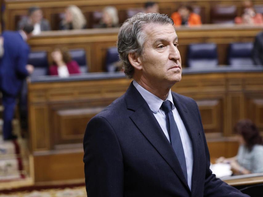 El líder del PP, Alberto Núñez Feijóo, este jueves en el Congreso.