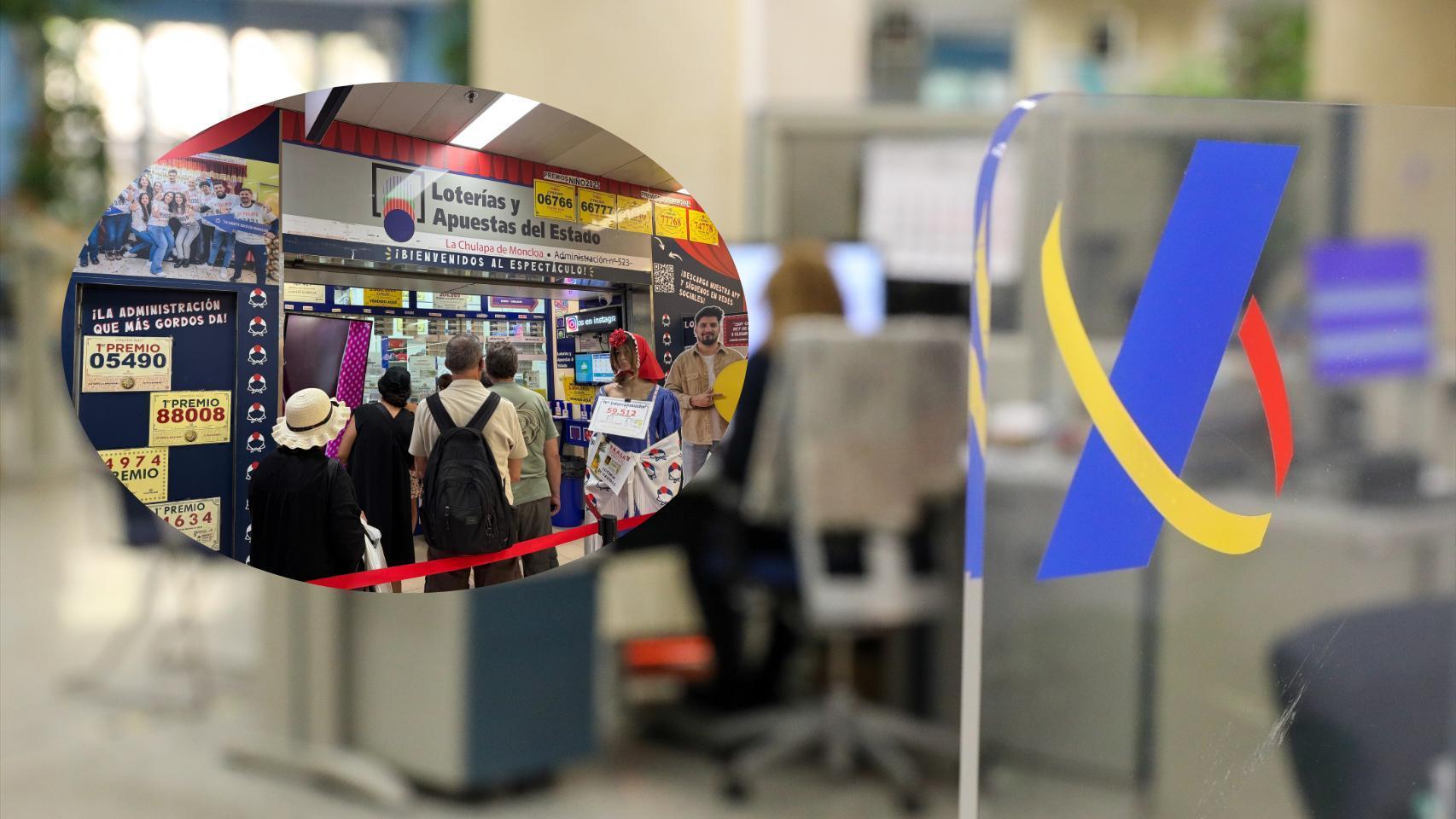 Montaje de una administración de Loterías y una oficina de la Agencia Tributaria (Europa Press).