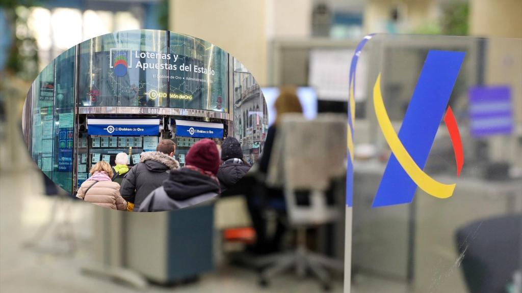 Montaje de una administración de Lotería con una sala de la AEAT (Europa Press).