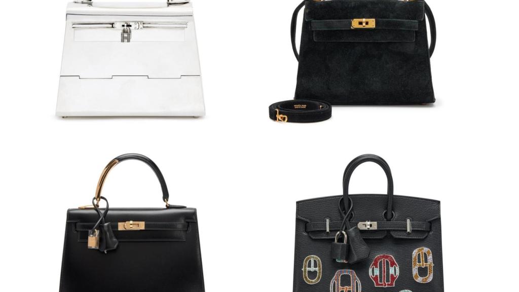 Combinación de fotografías proporcionadas por Sotheby's que muestran cuatro bolsos de Jacqueline Kennedy Onassis.