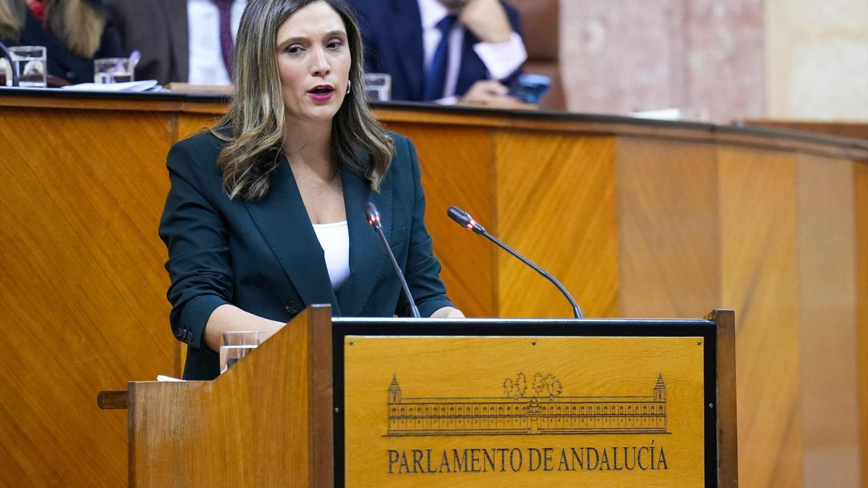La vicesecretaria general del PSOE de Andalucía, María Márquez, este jueves en el Parlamento de Andalucía.