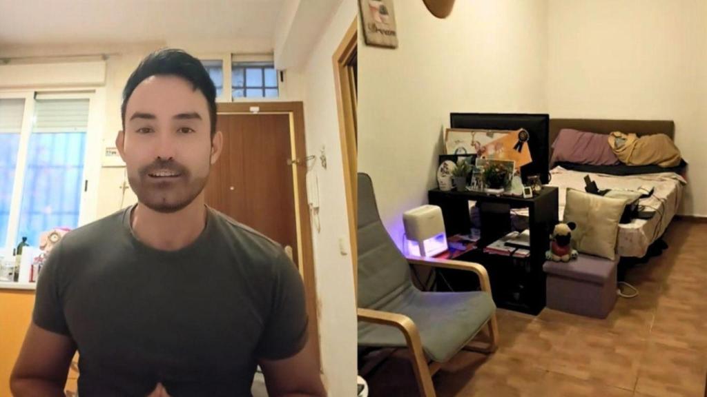 Montaje con Noé, profesor valenciano y su 'minipiso' en Madrid.