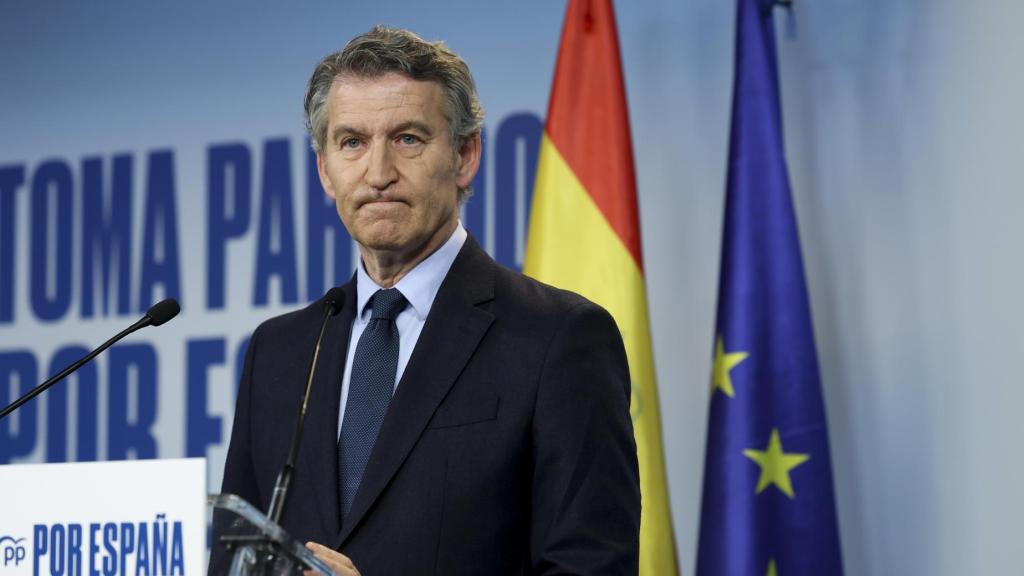El líder del PP, Alberto Núñez Feijóo, este jueves en la sede nacional del partido, en la calle Génova.