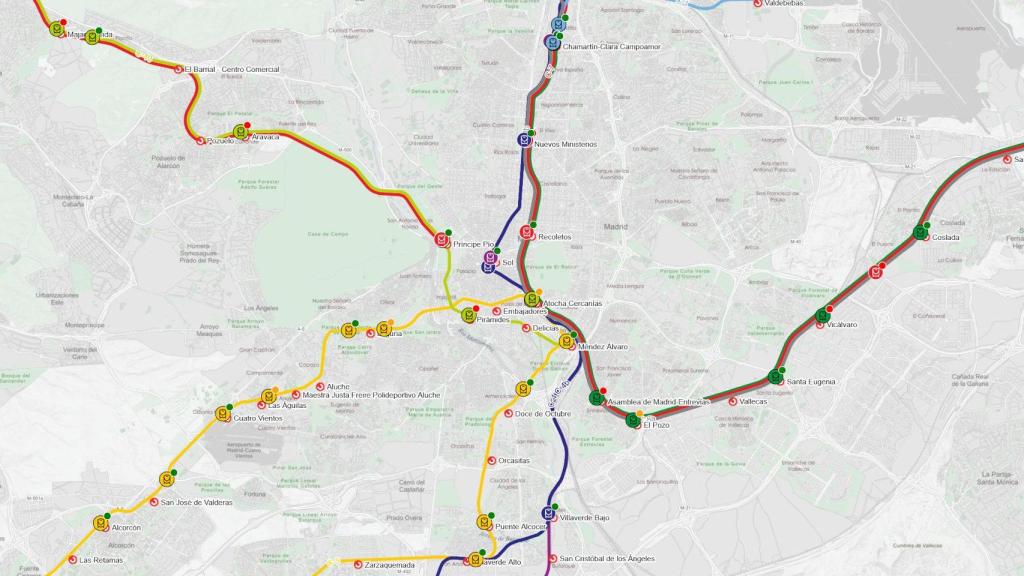 Posición de trenes de Cercanías en Madrid en la app de Renfe