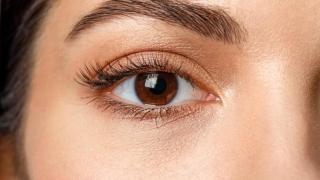 Primer plano de ojo marrón de mujer.