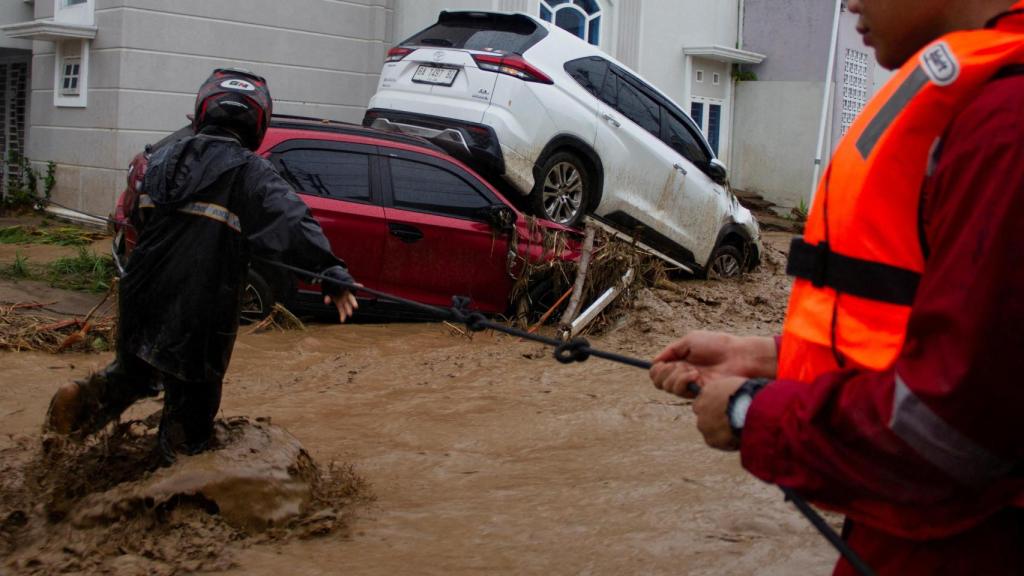 Imagen de las inundaciones en la isla de Sumatra, Indonesia.
