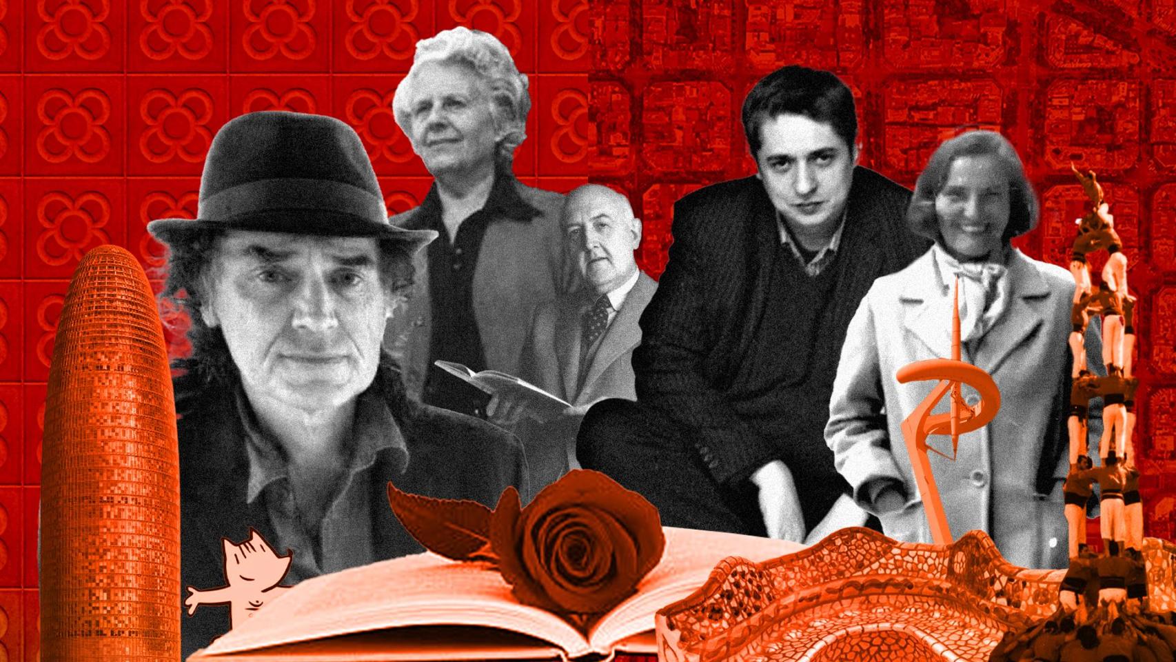 De izquierda a derecha, Javier Pérez Andújar, Mercè Rodoreda, Josep Maria de Sagarra, Francisco Casavella y Carmen Laforet. Diseño: Rubén Vique