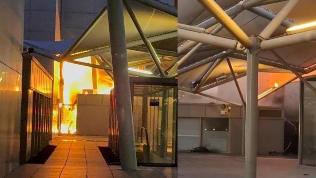 Las llamas devorando la ortopedia que está en la terraza del Hospital Santa Lucía y que algunos sanitarios señalan como supuesto foco del fuego.