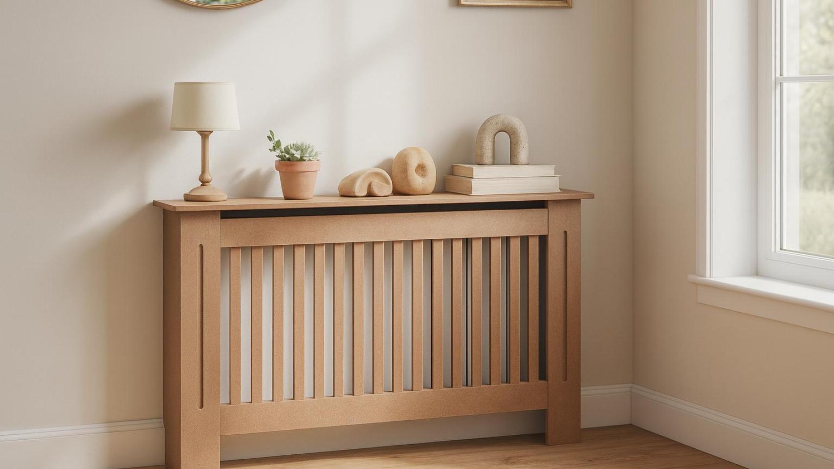 Un cubreradiador de madera.