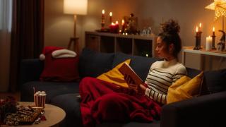 Una mujer en su acogedor salón.