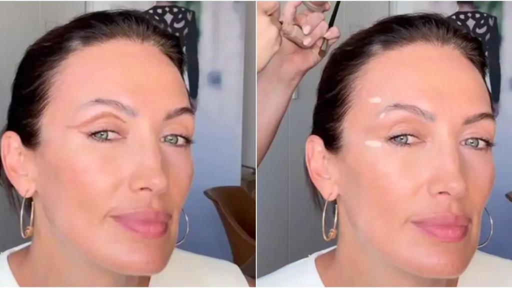 La modelo Nieves Álvarez siendo maquillada.