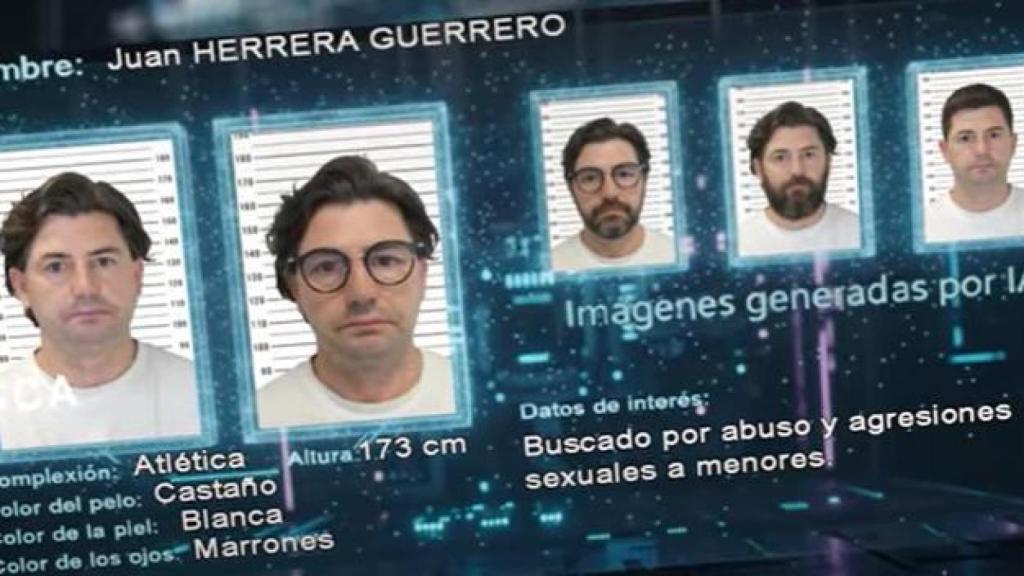 Retratos hechos con IA por la Policía donde muestran sus posibles aspectos modificados.