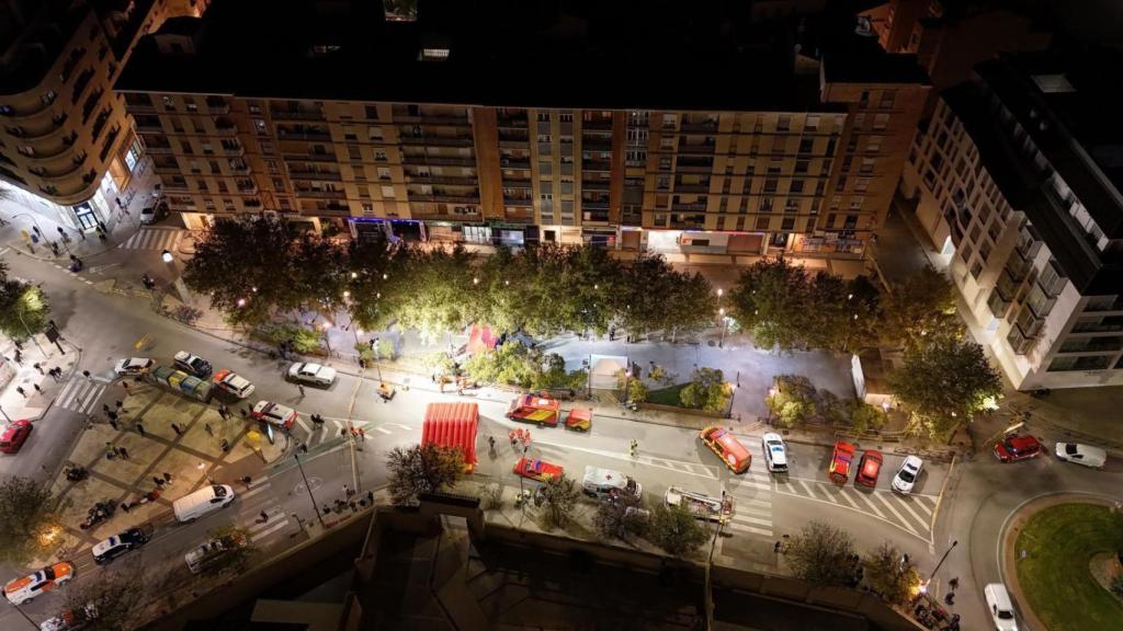 Edificios desalojados en Huesca.