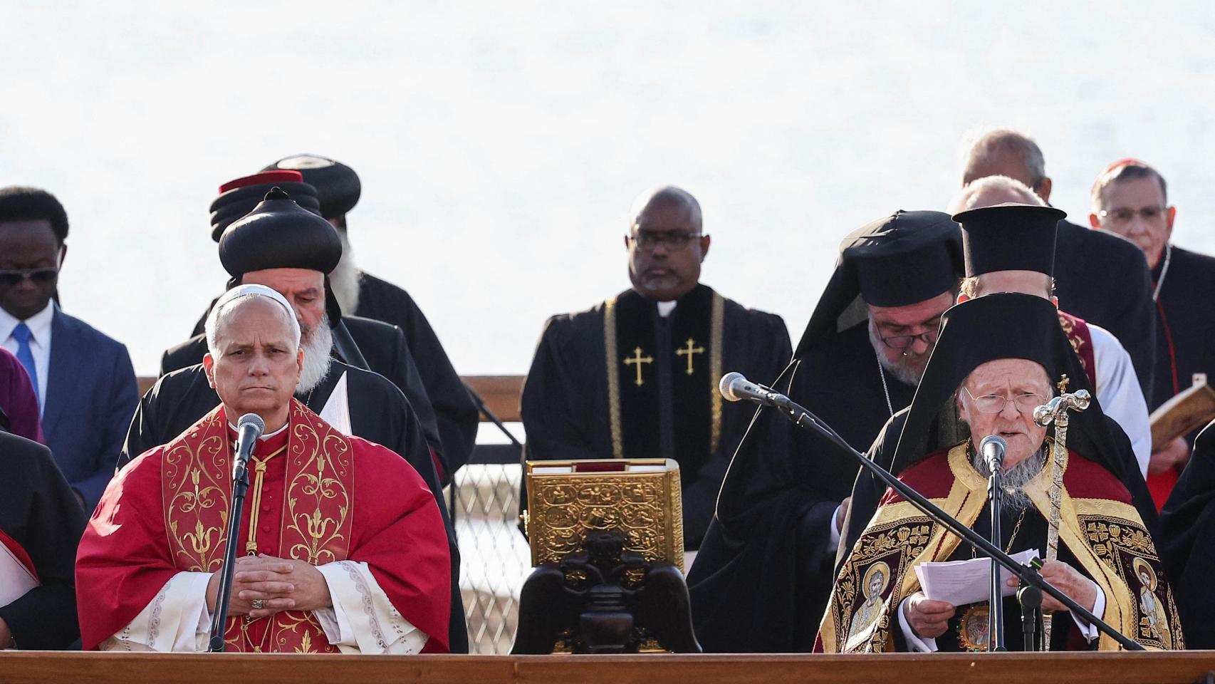 León XIV y Bartolomé I este viernes en Iznik, Turquía, la antigua Nicea.