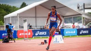 Aauri Bokesa, en los 400 metros del circuito de atletismo de Sotteville-lès-Rouen en 2021.