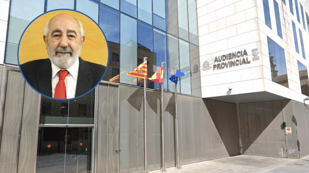Lucio Cucalón, alcalde de Aguarón, con la Audiencia Provincial de Zaragoza de fondo.