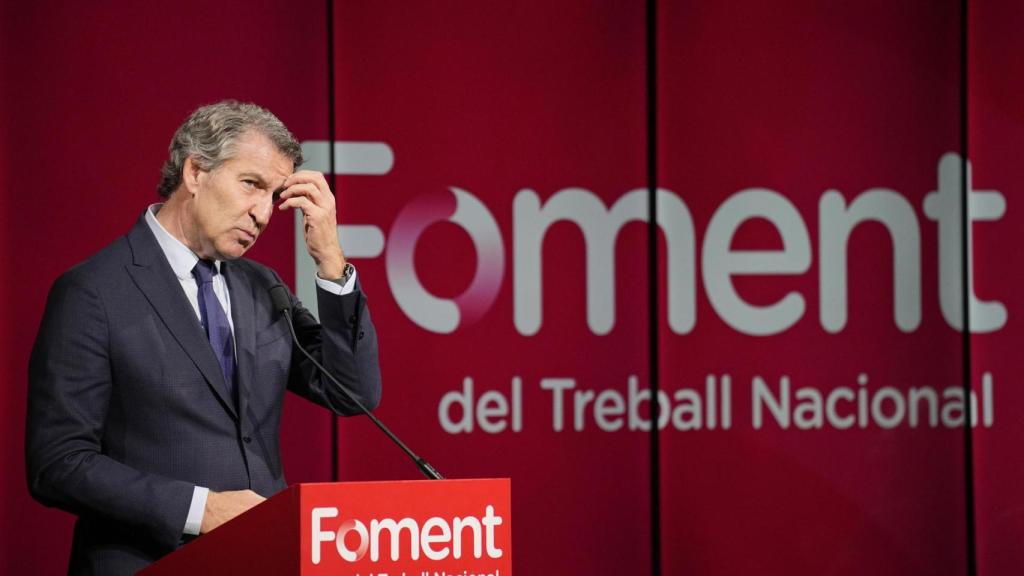 El presidente del PP, Alberto Núñez Feijóo, este viernes en Barcelona.