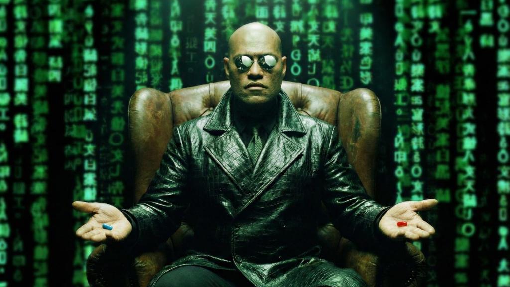 Ilustración de Morfeo en 'Matrix' dando elegir entre píldora roja y píldora azul