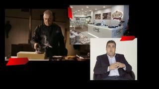 A la izquierda, Ángel Velasco (anterior propietario); a la derecha, su hijo, Ángel Velasco (actual propietario). En el centro, una tienda de Torrons Vicens.