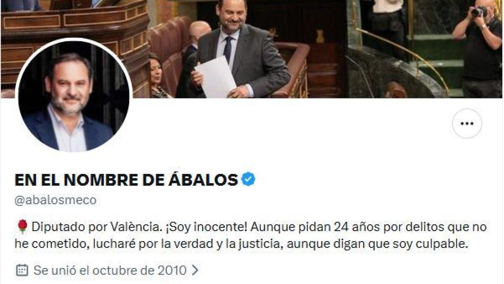 El nuevo perfil de Ábalos en su cuenta de X proclama su inocencia.