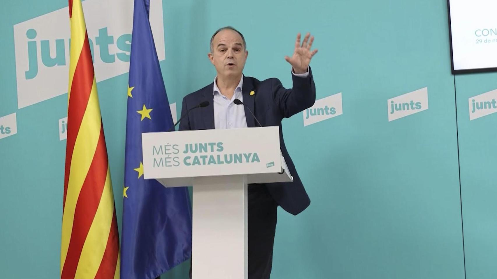 El secretario general de Junts, Jordi Turull, en su intervención en abierto ante el Consell Nacional del partido este sábado.