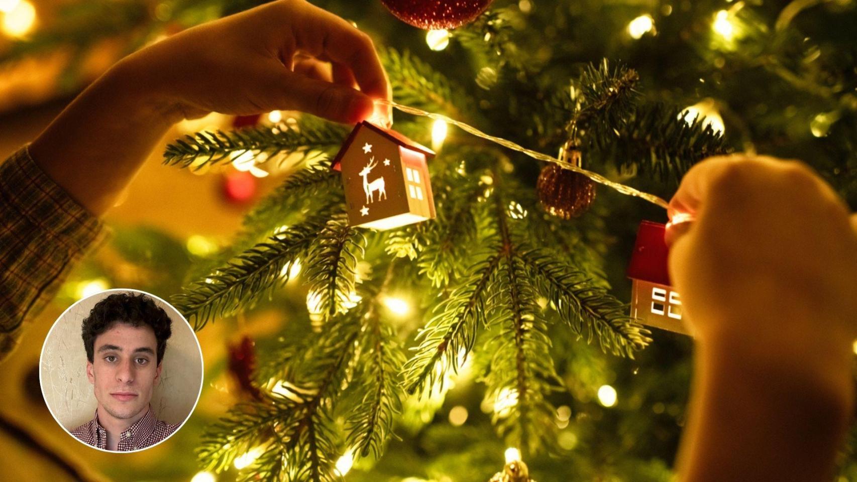 Montaje con una imagen de Iván Terrón y una imagen de archivo de un árbol navideño.