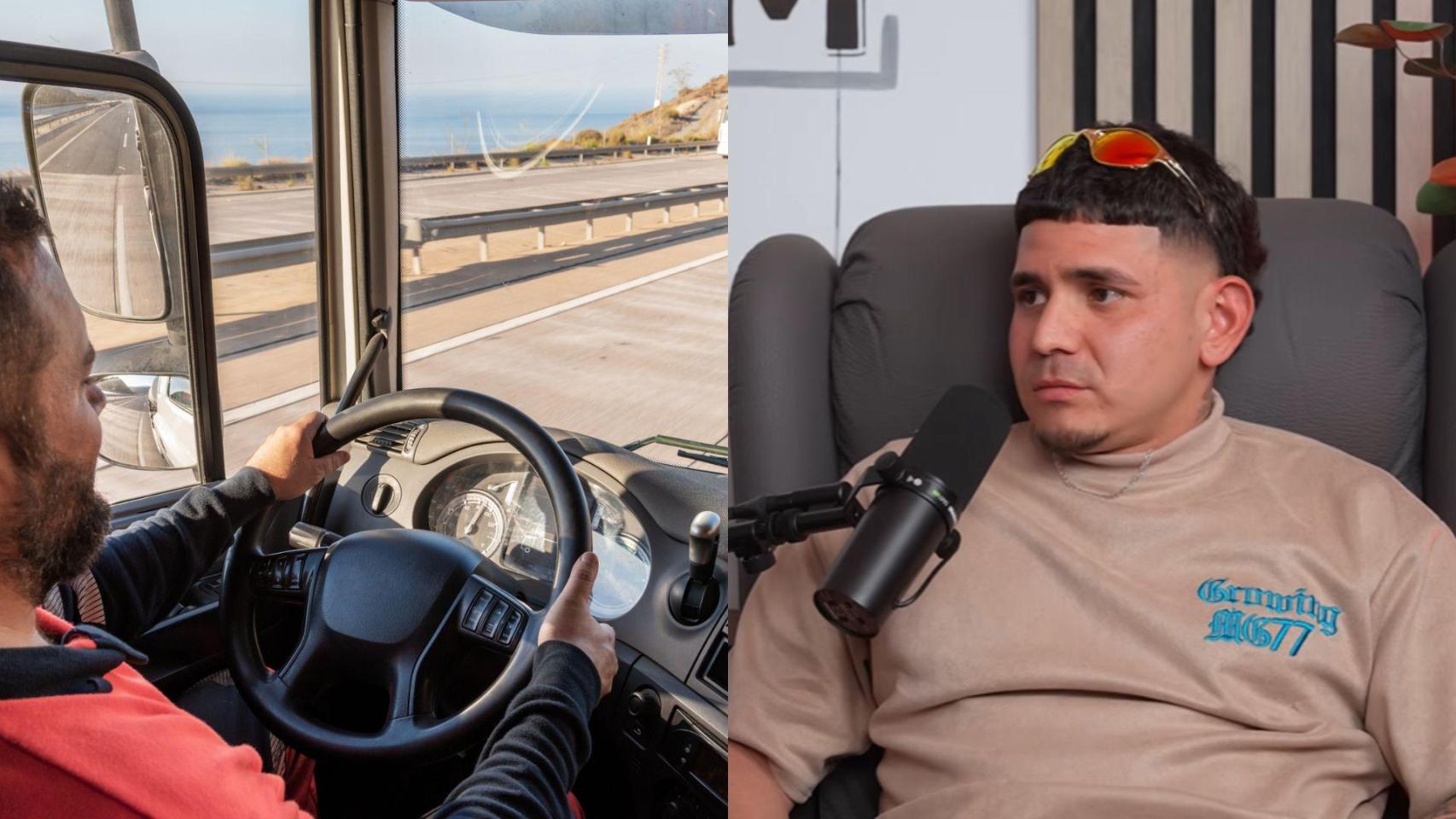 Montaje con una imagen de archivo de un camionero y una imagen de Alexander.