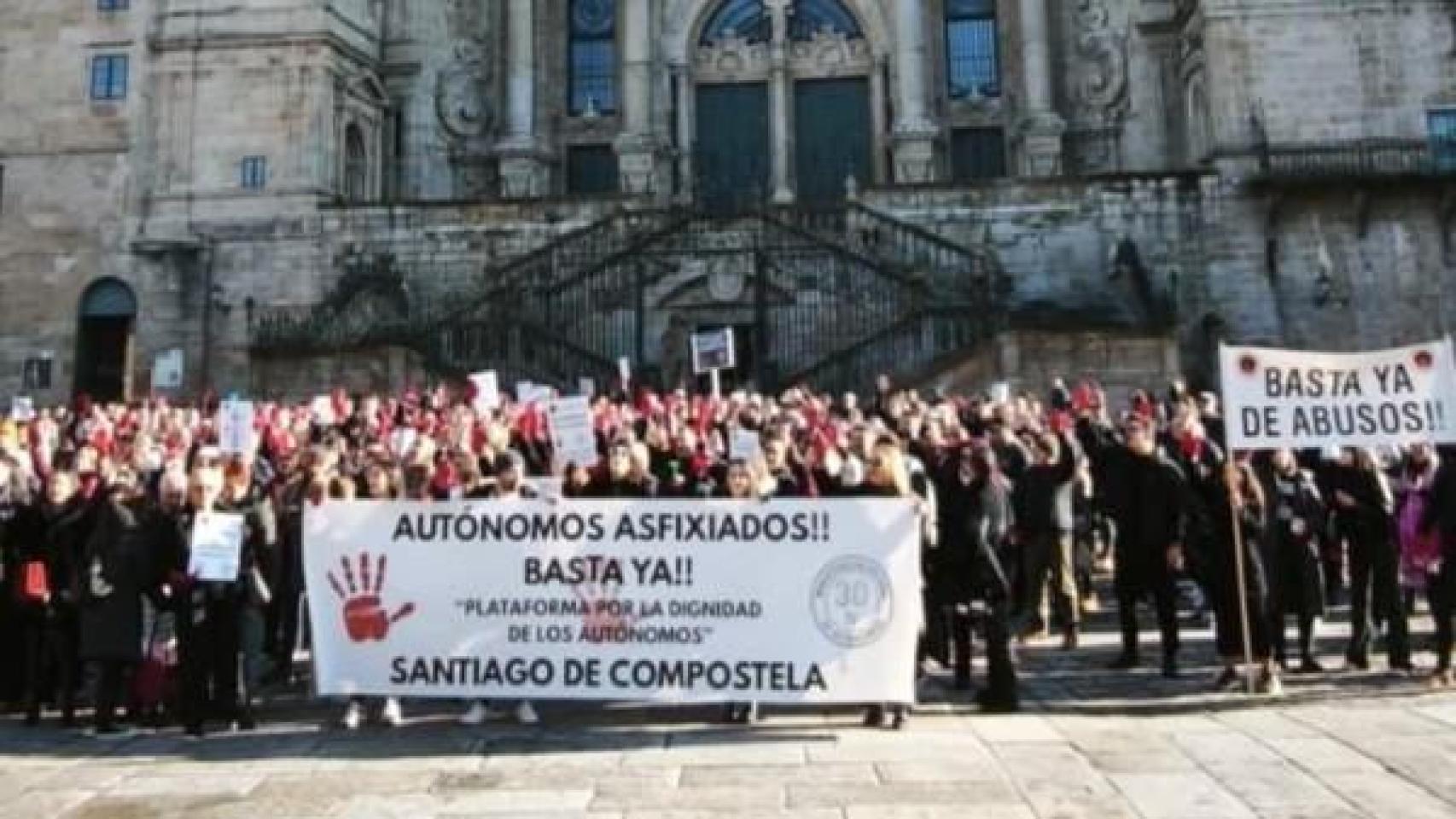Imagen de la concentración de autónomos en Santiago de Compostela.