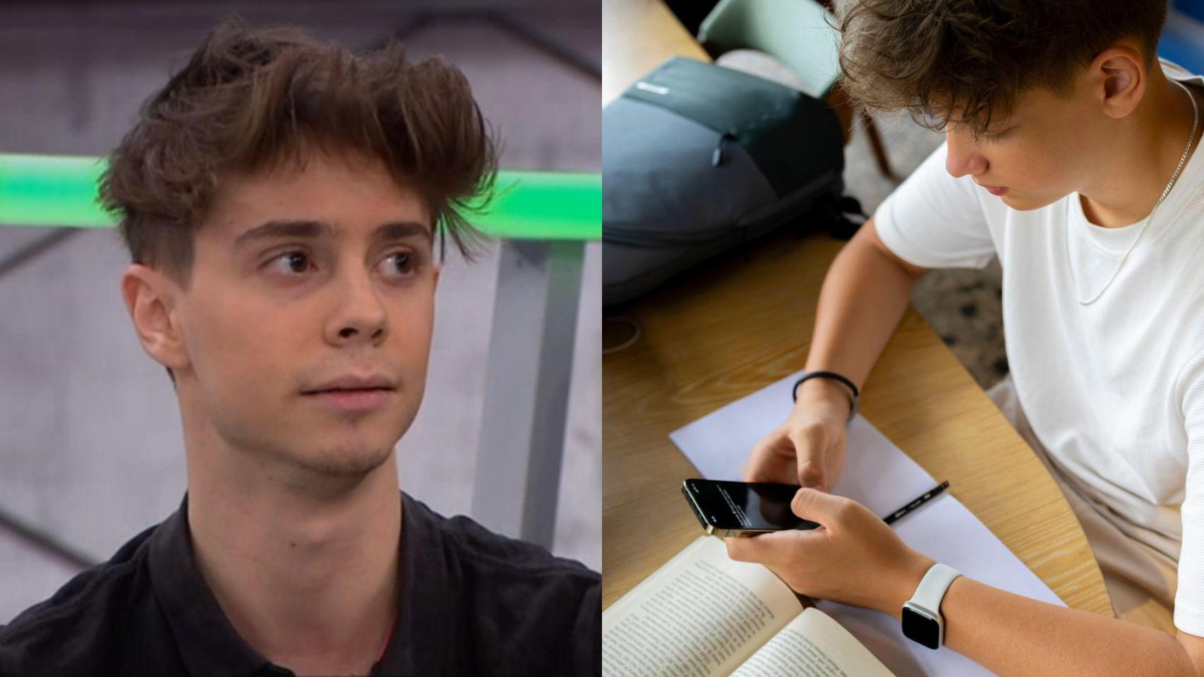 Montaje con una imagen de José Rubio y una imagen de archivo de un joven estudiando.