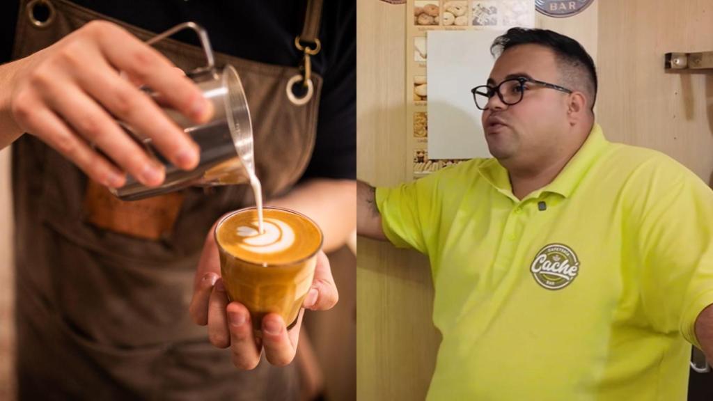 Montaje con una imagen de archivo de una cafetería y una imagen de Orlando.