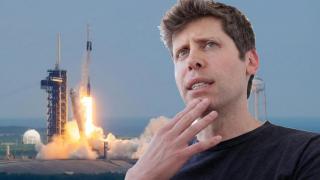 Montaje de Sam Altman con despegue de SpaceX.