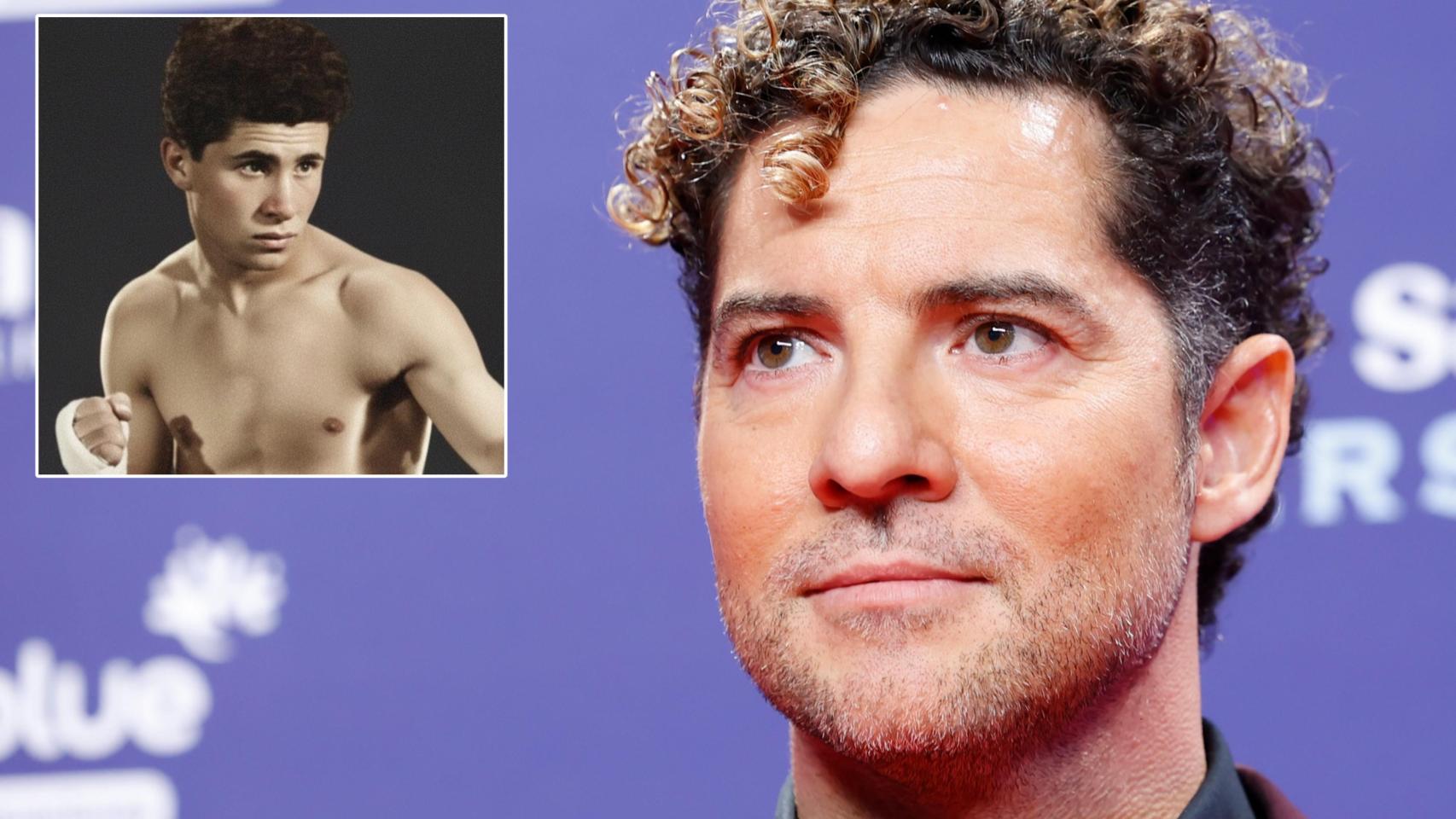 David Bisbal junto a una imagen de su padre, de joven, en un fotomontaje.