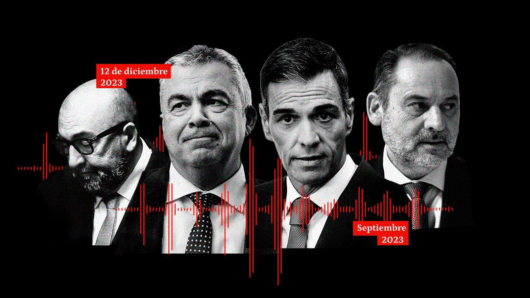 Koldo García, Santos Cerdán, Pedro Sánchez y José Luis Ábalos.