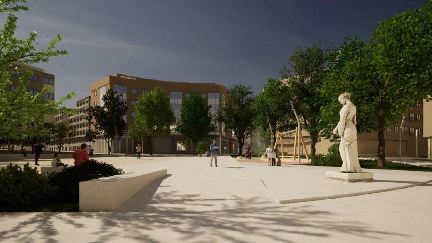 Recreación de la renovación de la plaza Rosalía de Castro de Ferrol.