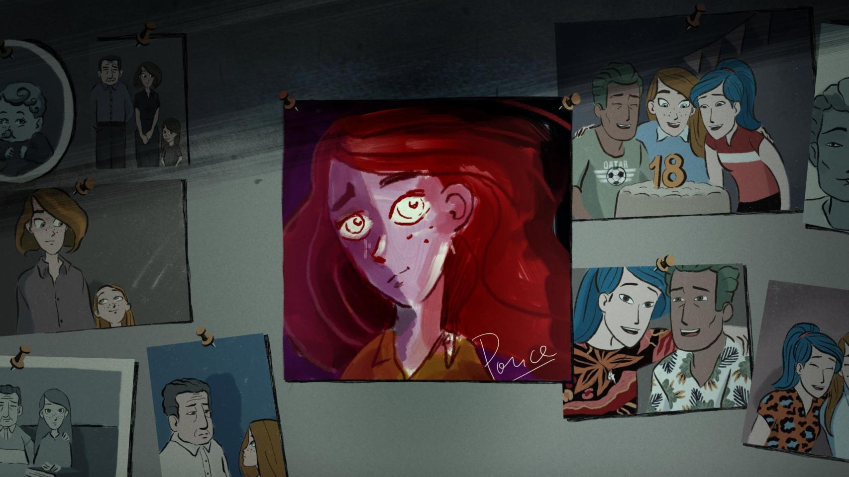 Retrato de 'Bella', realizado por Ponce, rodeado de fotos de familia y amigos.