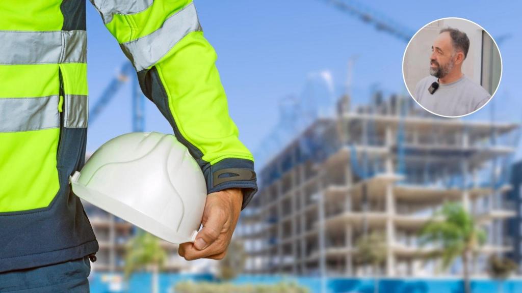 Montaje con una imagen de archivo de un albañil y una imagen de Pascual.