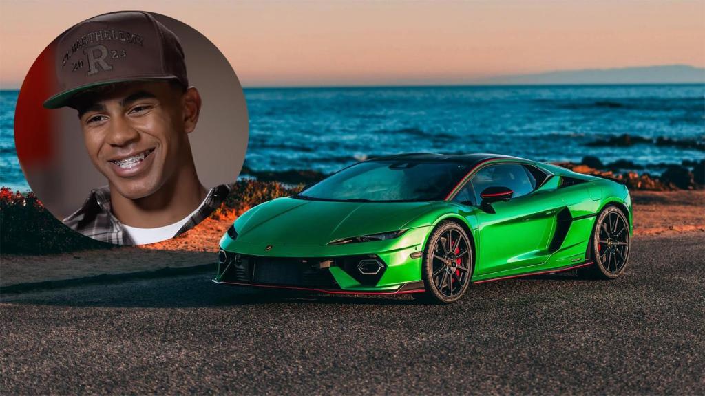 Fotomontaje de Lamine Yamal y un Lamborghini