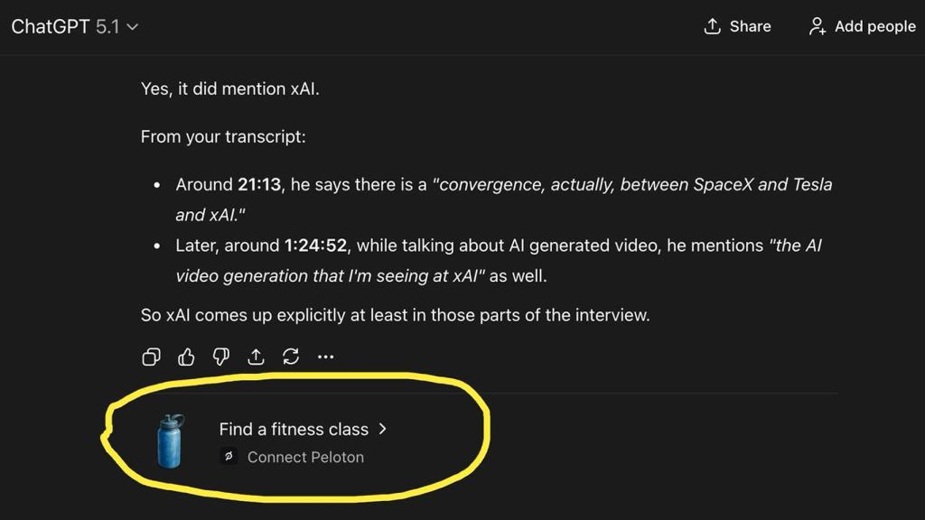 Imagen que muestra un anuncio tras la respuesta de ChatGPT