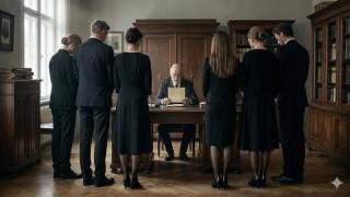 Notario leyendo la herencia a los familiares.