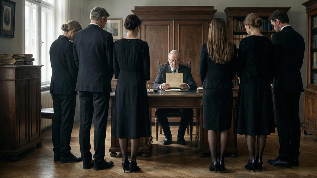 Notario leyendo la herencia a los familiares.