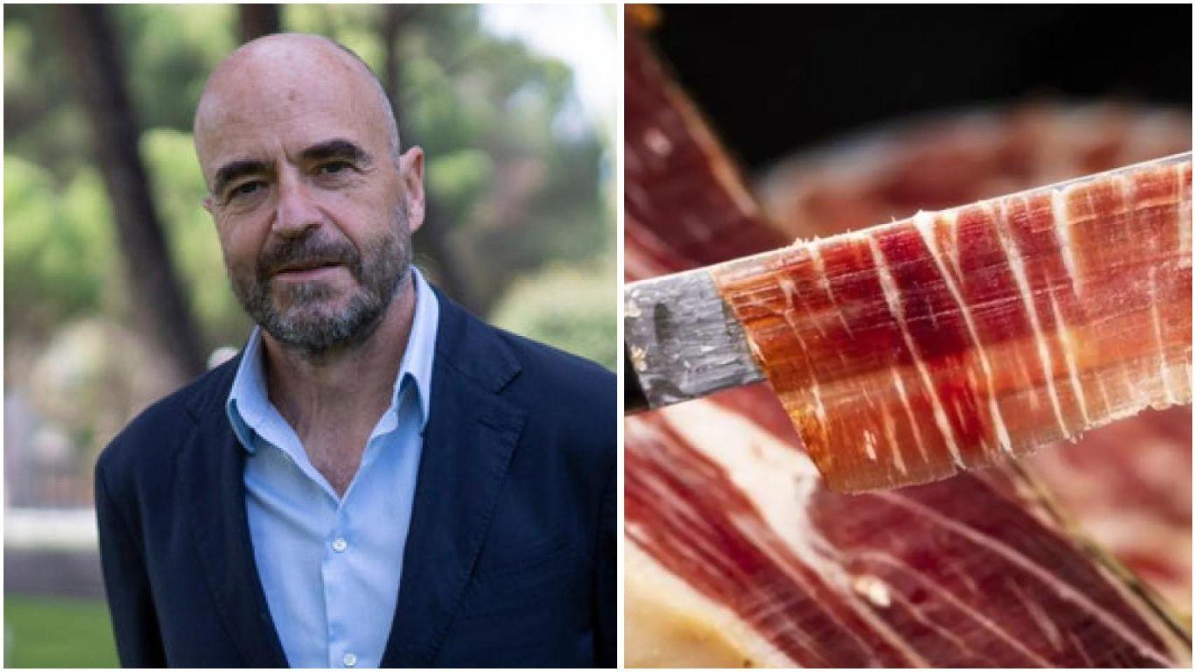 Montaje del economista Javier Díaz-Giménez y una loncha de jamón ibérico.