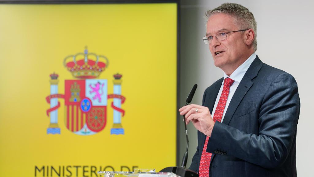 El secretario general de la OCDE, Mathias Cormann, interviene durante la presentación del ‘Estudio Económico de España’.