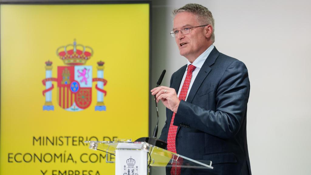 El secretario general de la OCDE, Mathias Cormann, interviene durante la presentación del ‘Estudio Económico de España’.