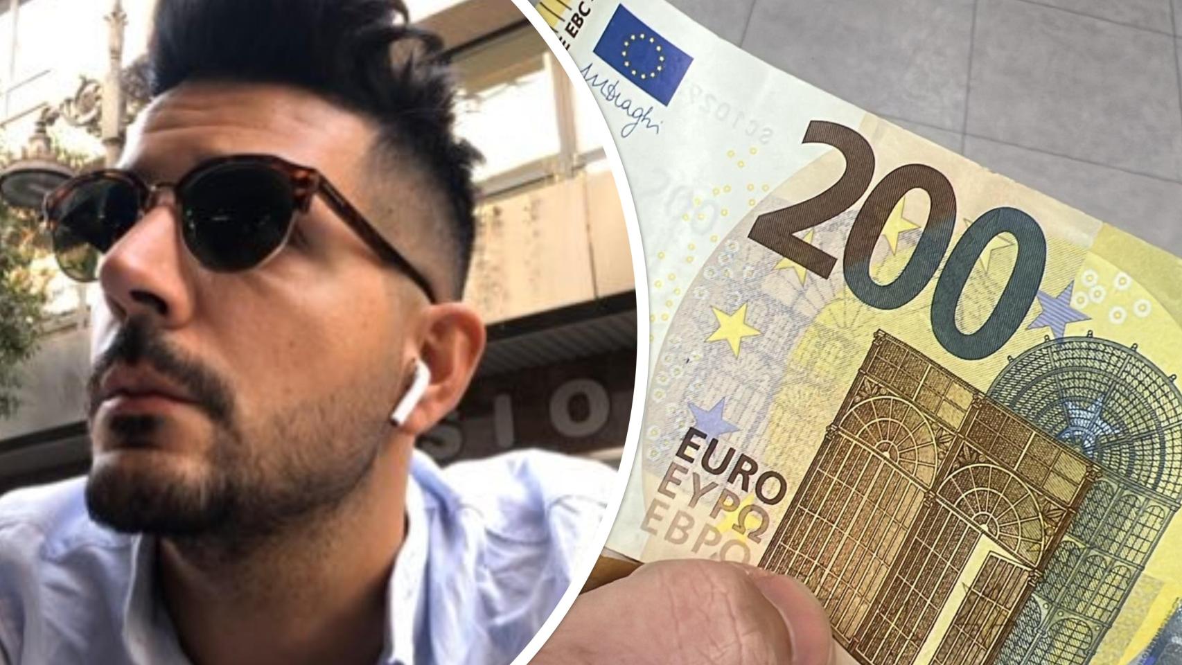 Pablo Bodega y el billete de 200 euros que le entregó por error un cajero automático en León