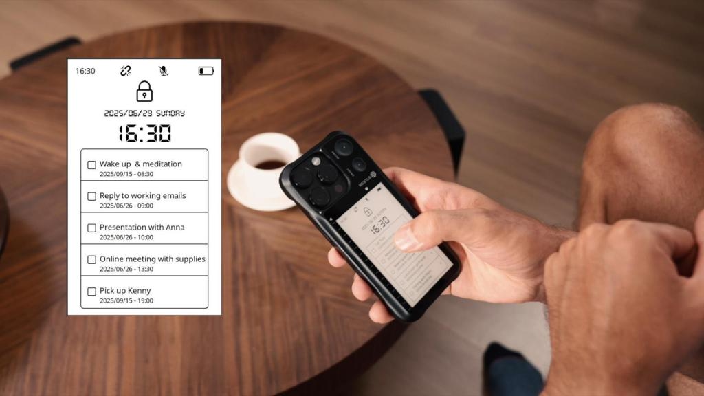 Funda con pantalla de tinta electrónica.