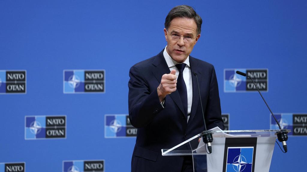 El secretario general de la OTAN, Mark Rutte, durante su rueda de prensa de este martes en Bruselas