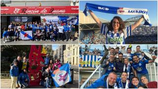 Deportivistas animando al equipo en diferentes estadios.