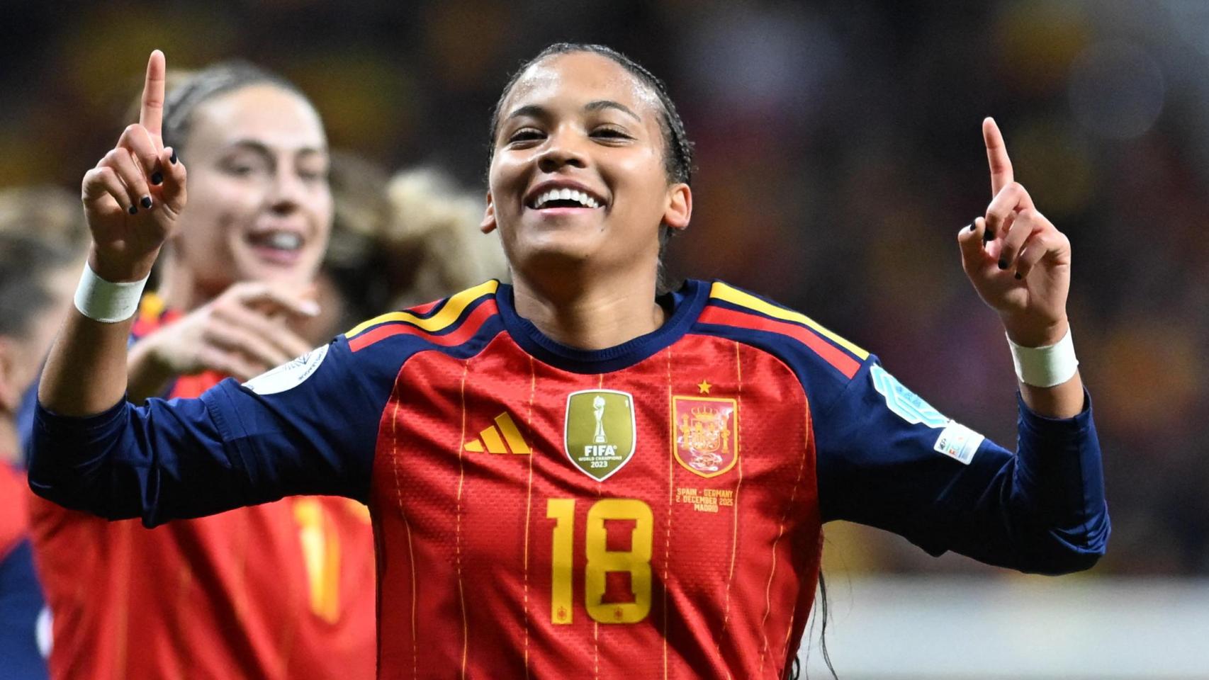 Vicky López celebra el gol marcado ante Alemania.