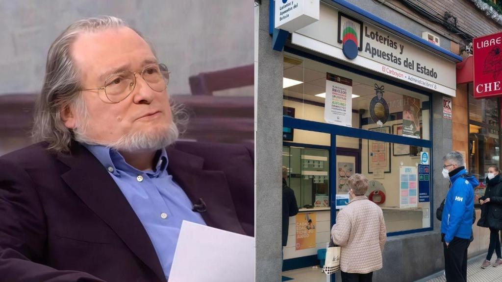 Montaje con Santiago Niño Becerra, economista y una administración de loterías (Imagen de archivo)