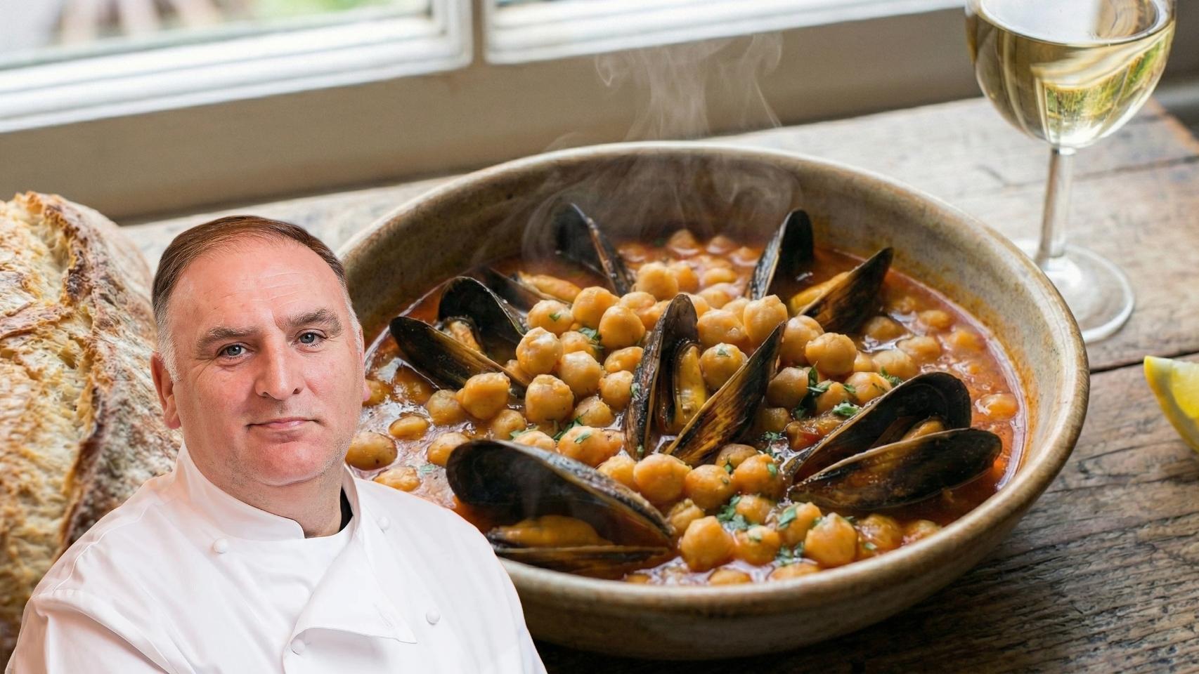 José Andrés (56), chef, en un montaje de El Español